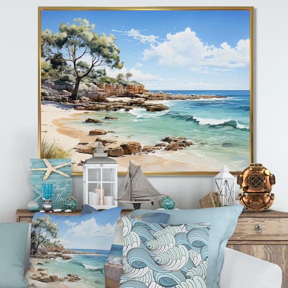 Designart "Cable Beach in Broome II" Landscapes Floater Framed Wall Decor
