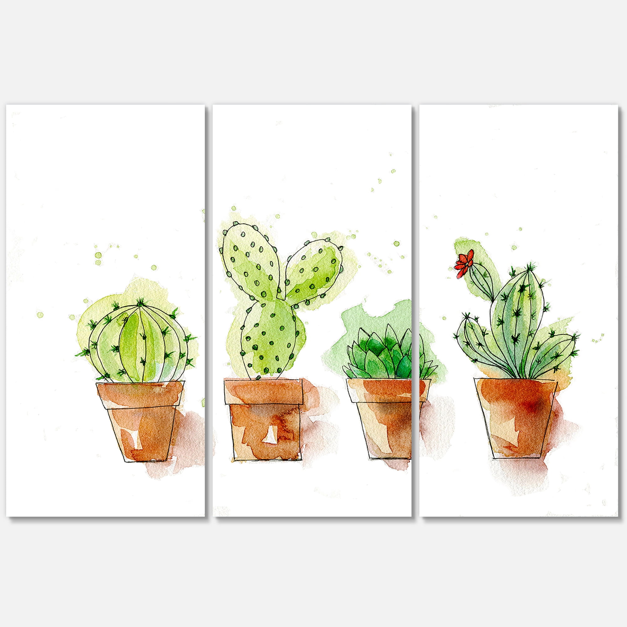 Designart ' Cacti In Gentle Tones In Ceramic Pots I ' Traditional Canvas Wall Art Print