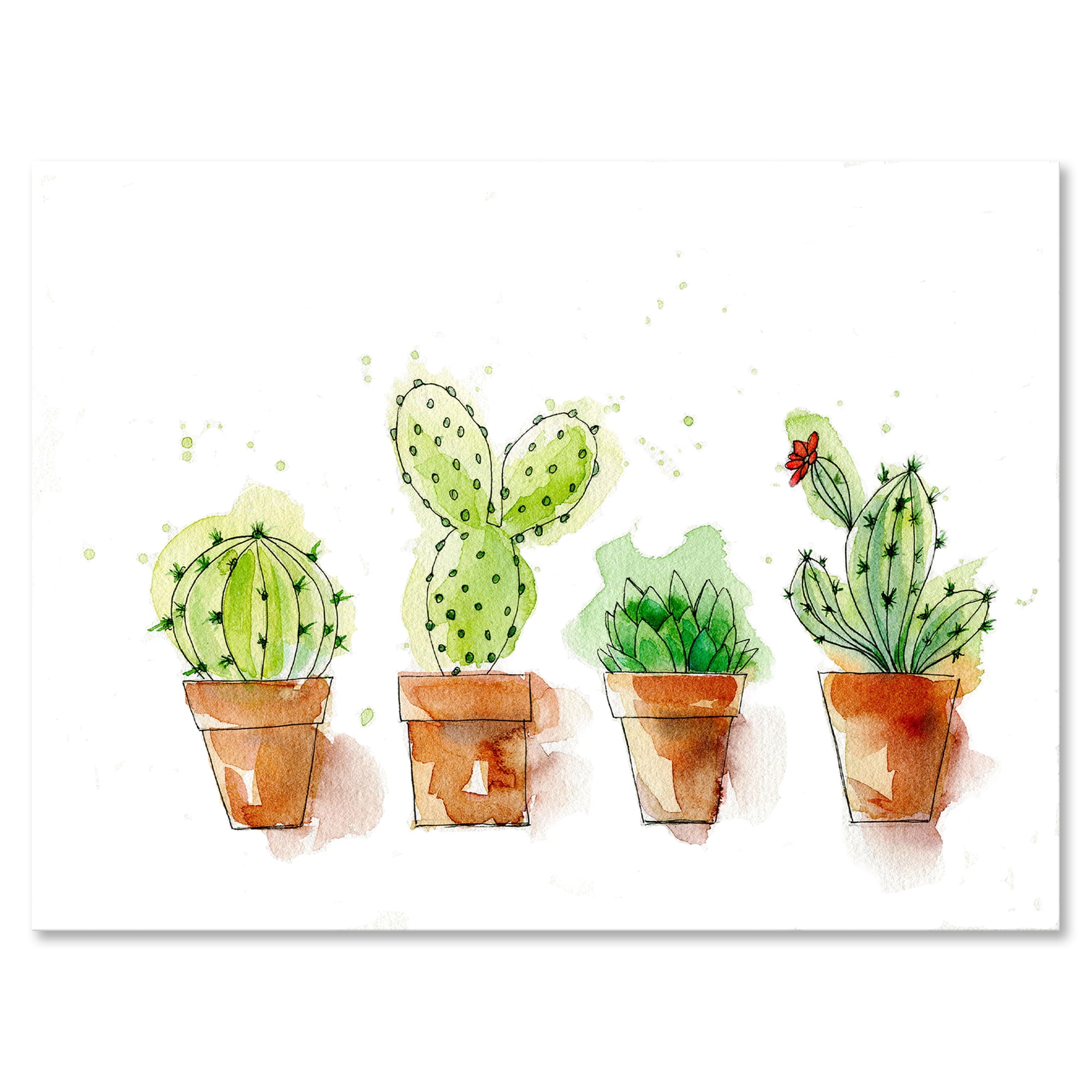 Designart ' Cacti In Gentle Tones In Ceramic Pots I ' Traditional Canvas Wall Art Print