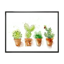Designart 'Cacti In Gentle Tones In Ceramic Pots I' Traditional Framed Canvas Wall Art Print