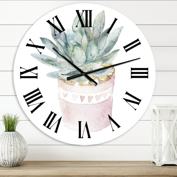 Designart 'Cactus And Succulent House Plants Ii' Farmhouse Wall Clock