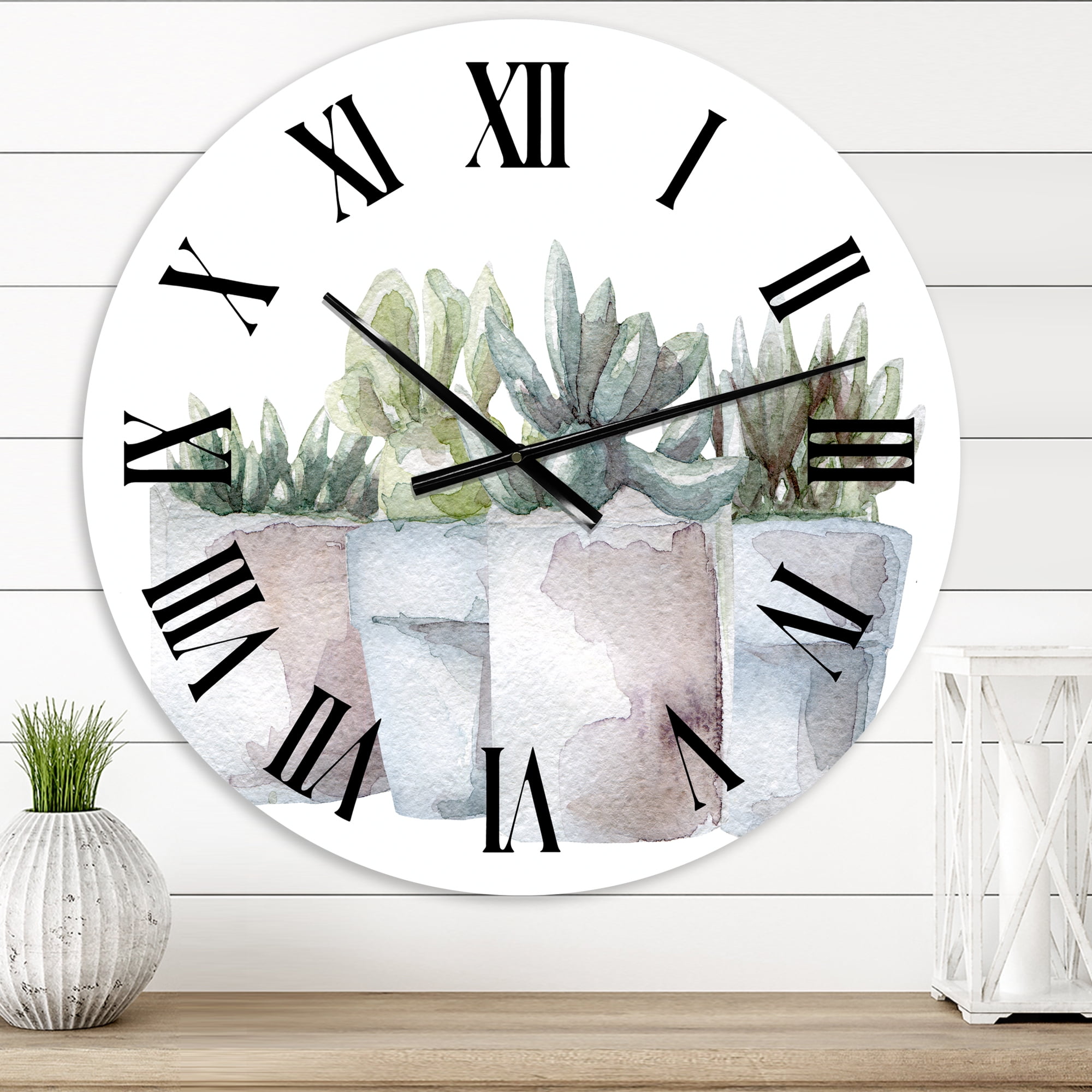 Designart 'Cactus And Succulent House Plants Iii' Farmhouse Wall Clock