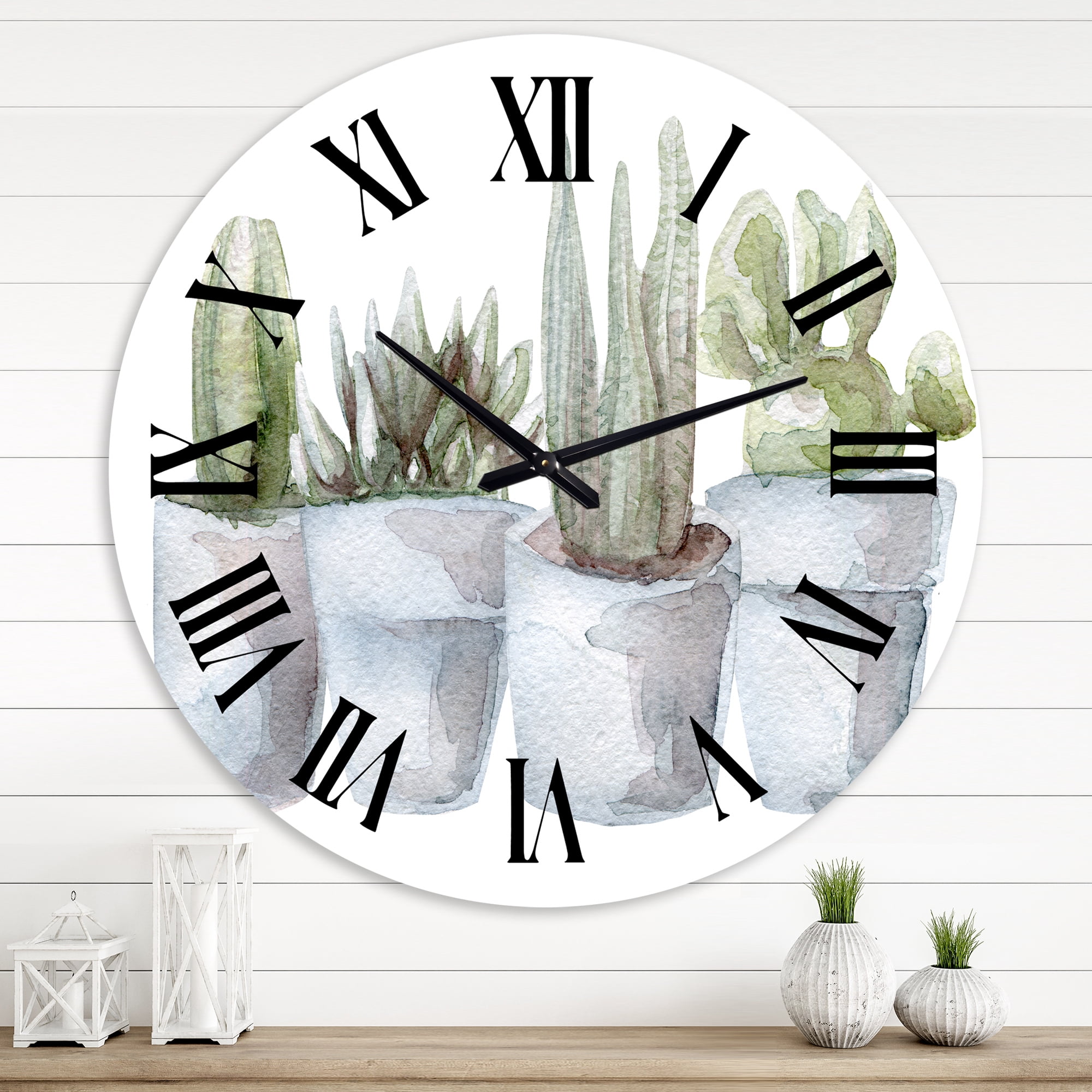 Designart 'Cactus And Succulent House Plants V' Farmhouse Wall Clock