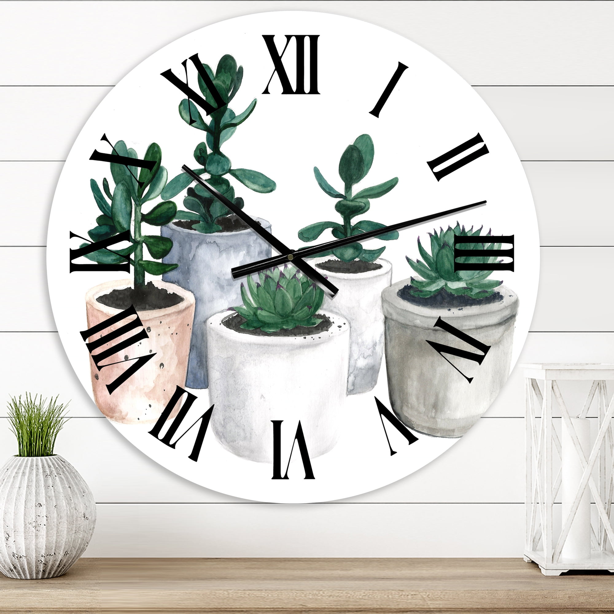 Designart 'Cactus And Succulent House Plants Vi' Farmhouse Wall Clock