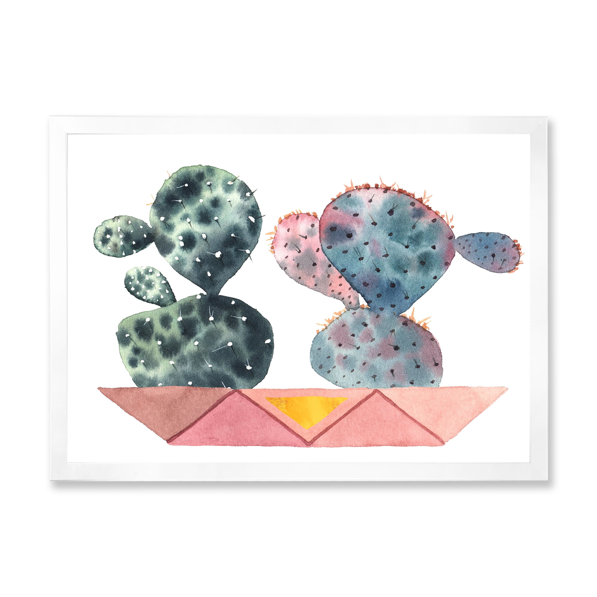Designart 'Cactus Duo In Pink Pots Geometric' Modern Framed Art Print