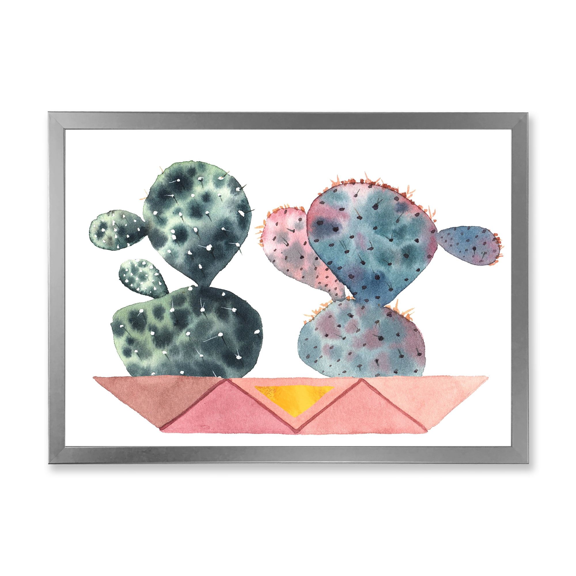 Designart 'Cactus Duo In Pink Pots Geometric' Modern Framed Art Print