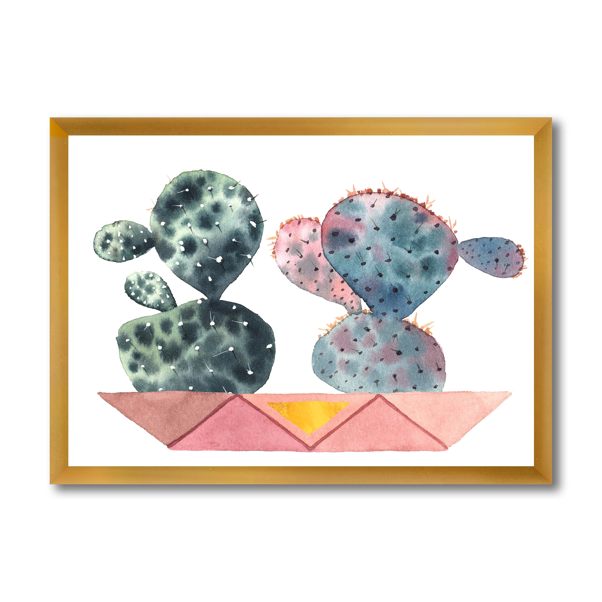 Designart 'Cactus Duo In Pink Pots Geometric' Modern Framed Art Print
