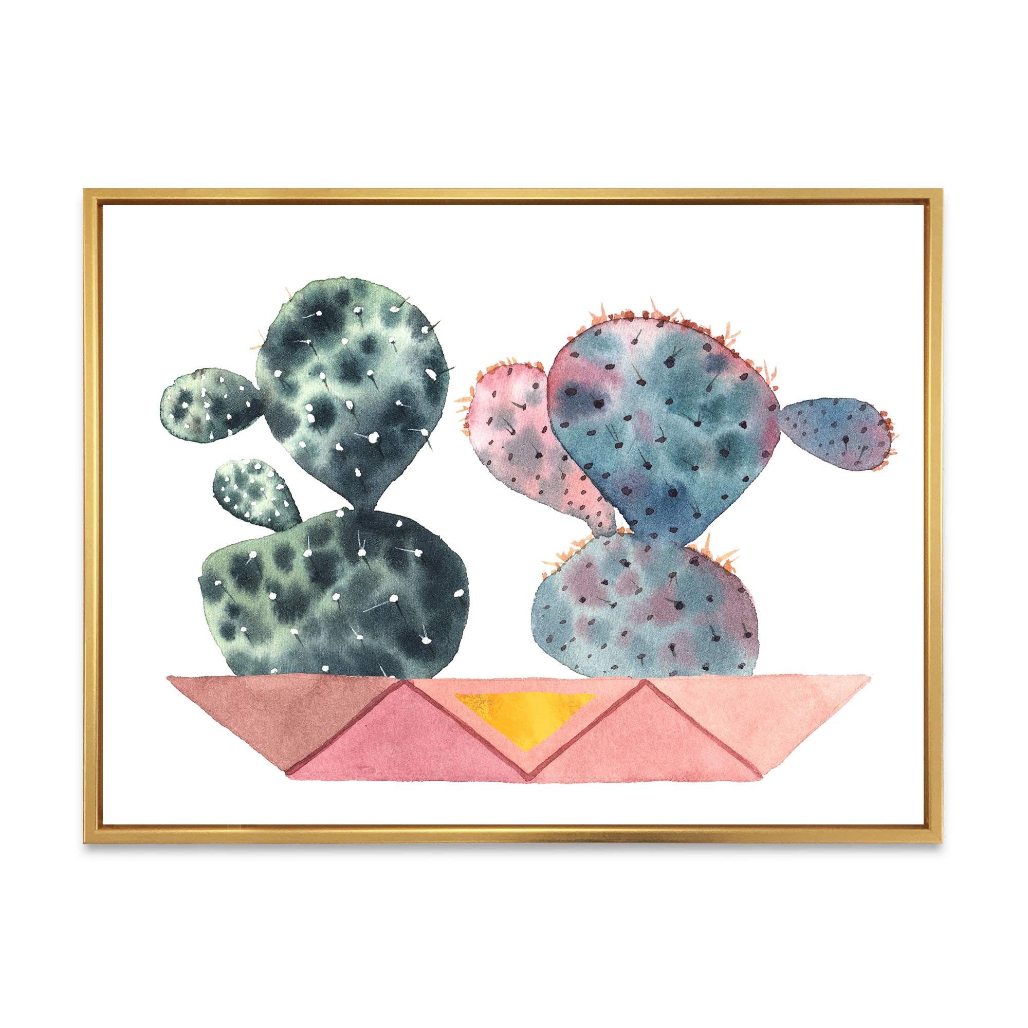 Designart 'Cactus Duo In Pink Pots Geometric' Modern Framed Canvas Wall Art Print