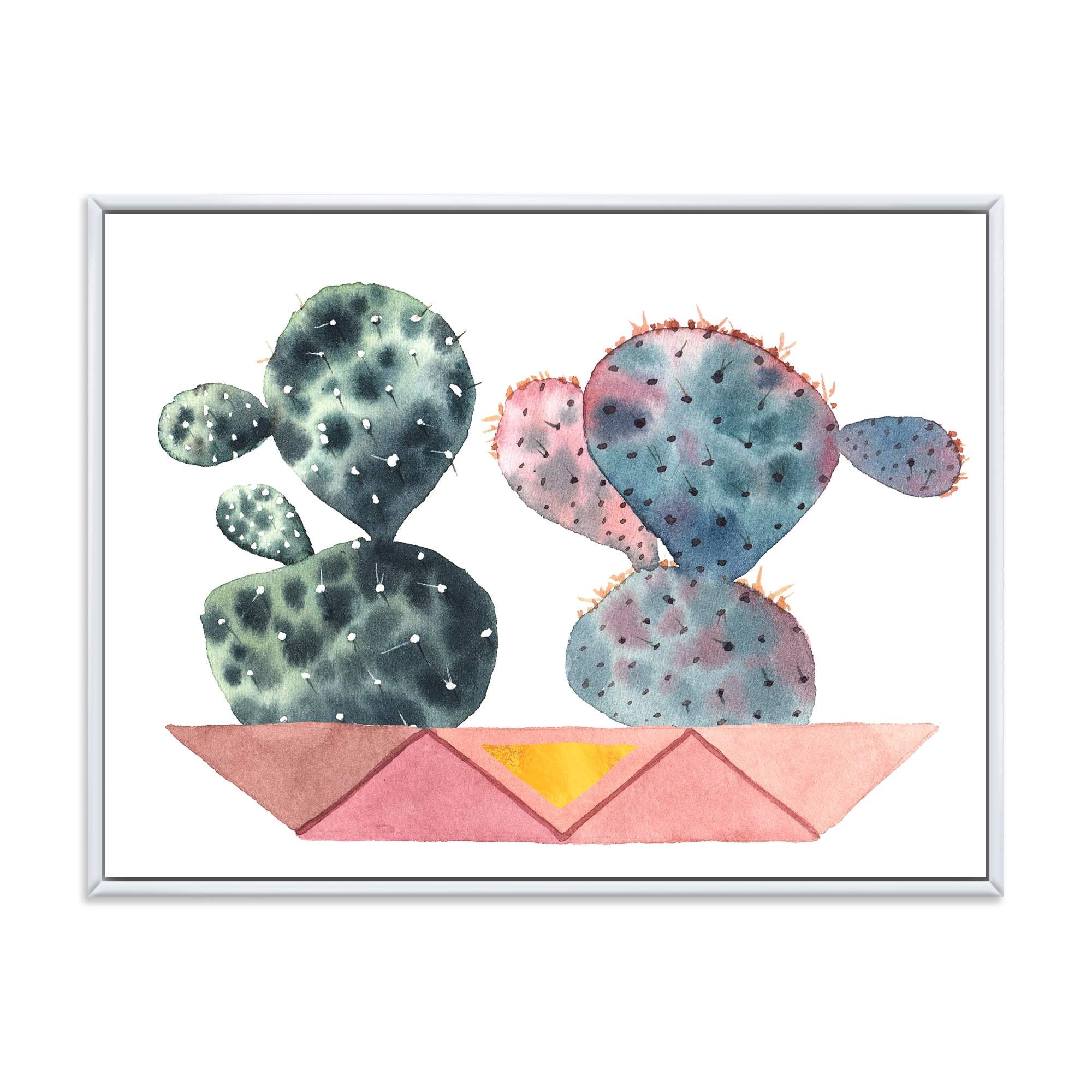 Designart 'Cactus Duo In Pink Pots Geometric' Modern Framed Canvas Wall Art Print