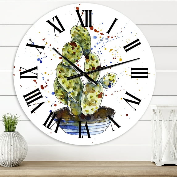 Designart 'Cactus Houseplant' Traditional Wall Clock