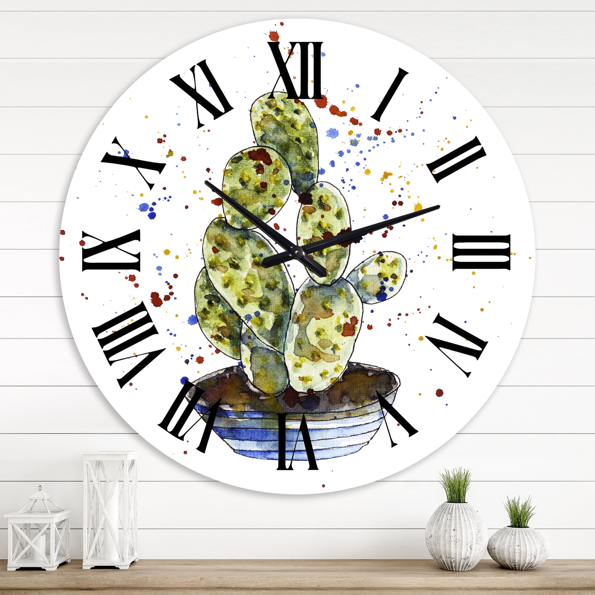 Designart 'Cactus Houseplant' Traditional Wall Clock