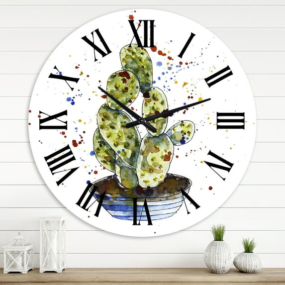 Designart 'Cactus Houseplant' Traditional Wall Clock