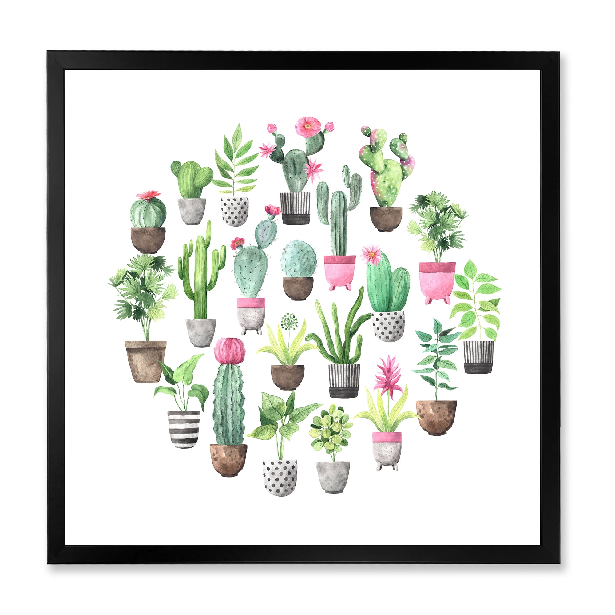 Designart 'Cactus In Ceramic Pots In Gentle Tones II' Traditional Framed Art Print