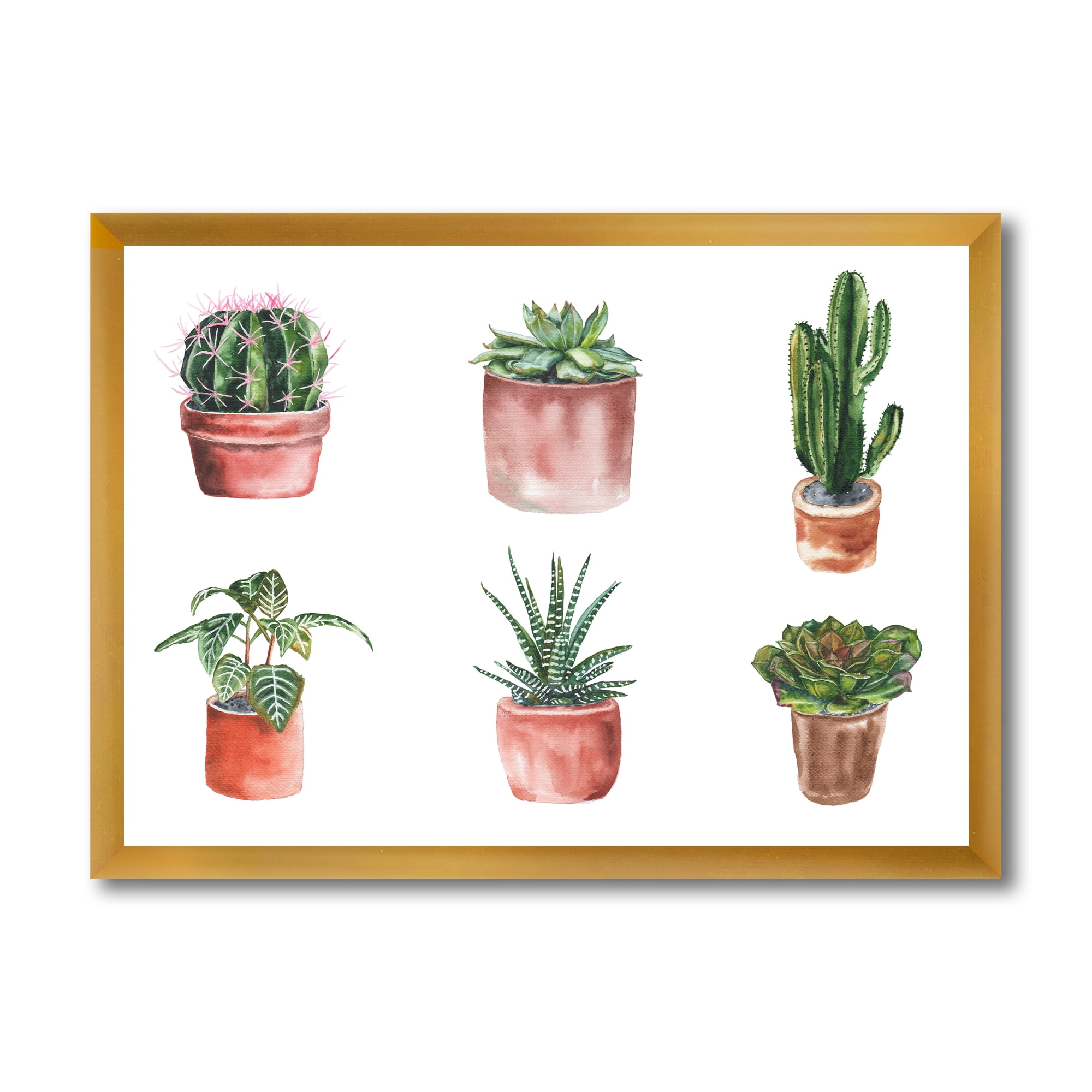 Designart 'Cactus and Succulents In A Clay Pot ' Traditional Framed Art Print
