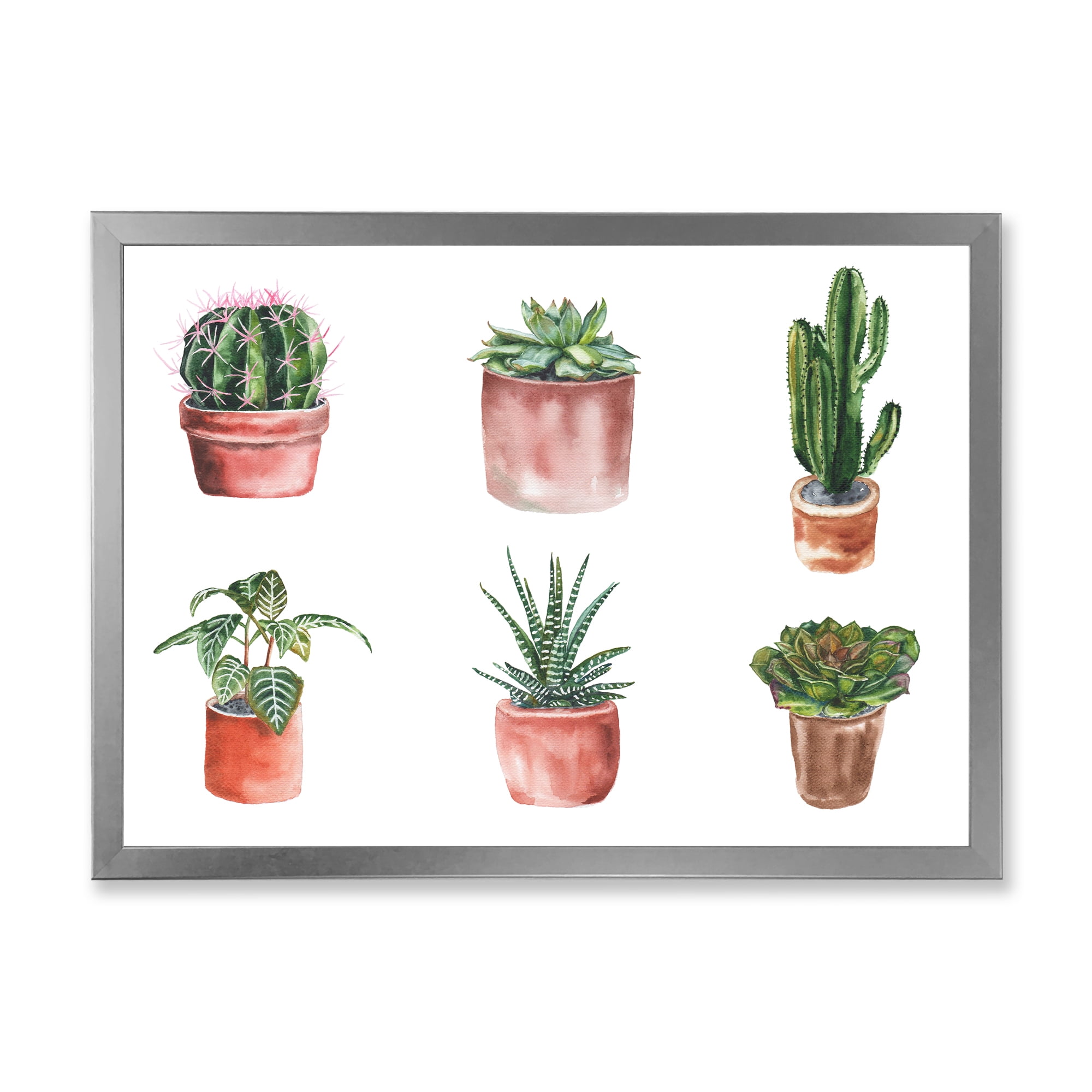 Designart 'Cactus and Succulents In A Clay Pot ' Traditional Framed Art Print