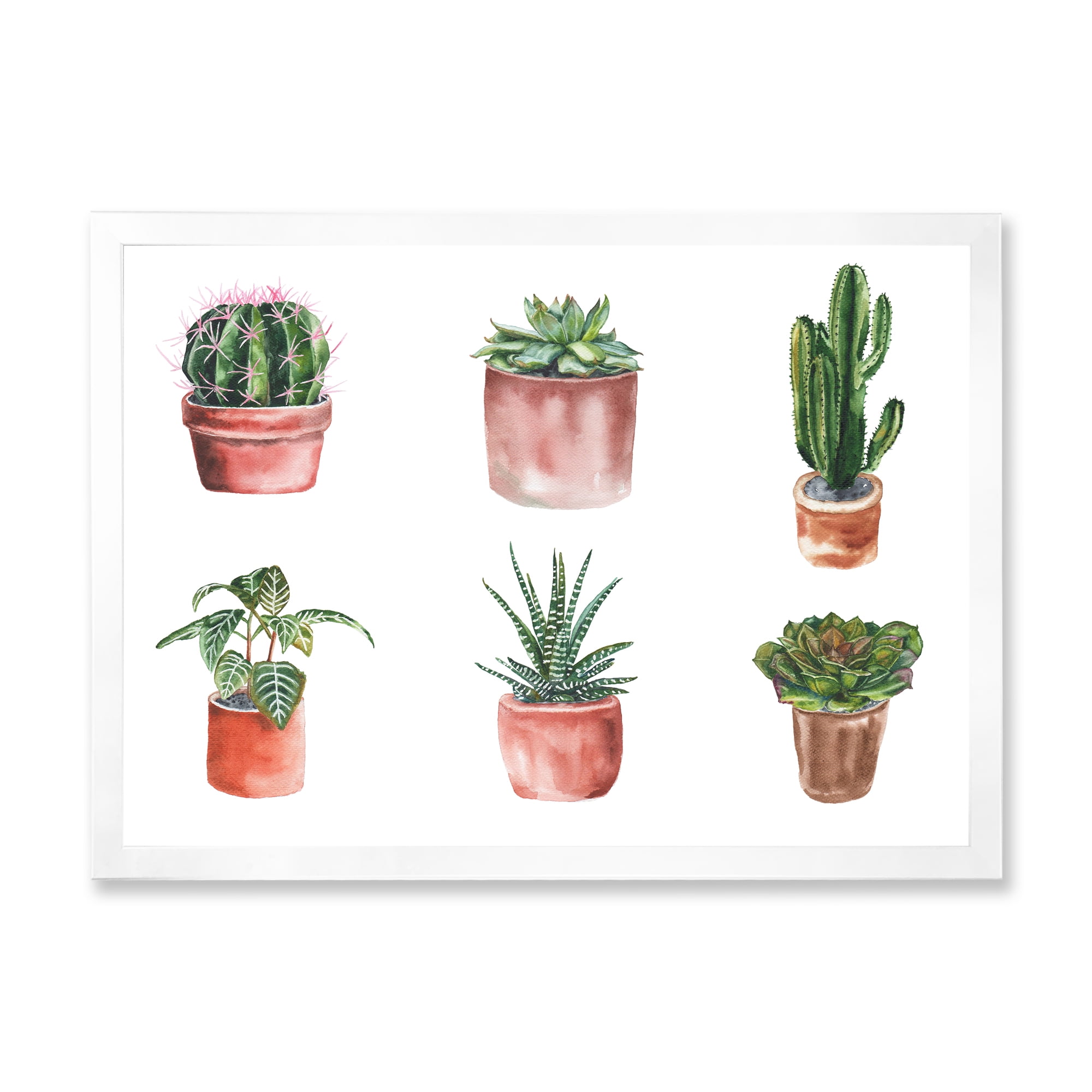 Designart 'Cactus and Succulents In A Clay Pot ' Traditional Framed Art Print