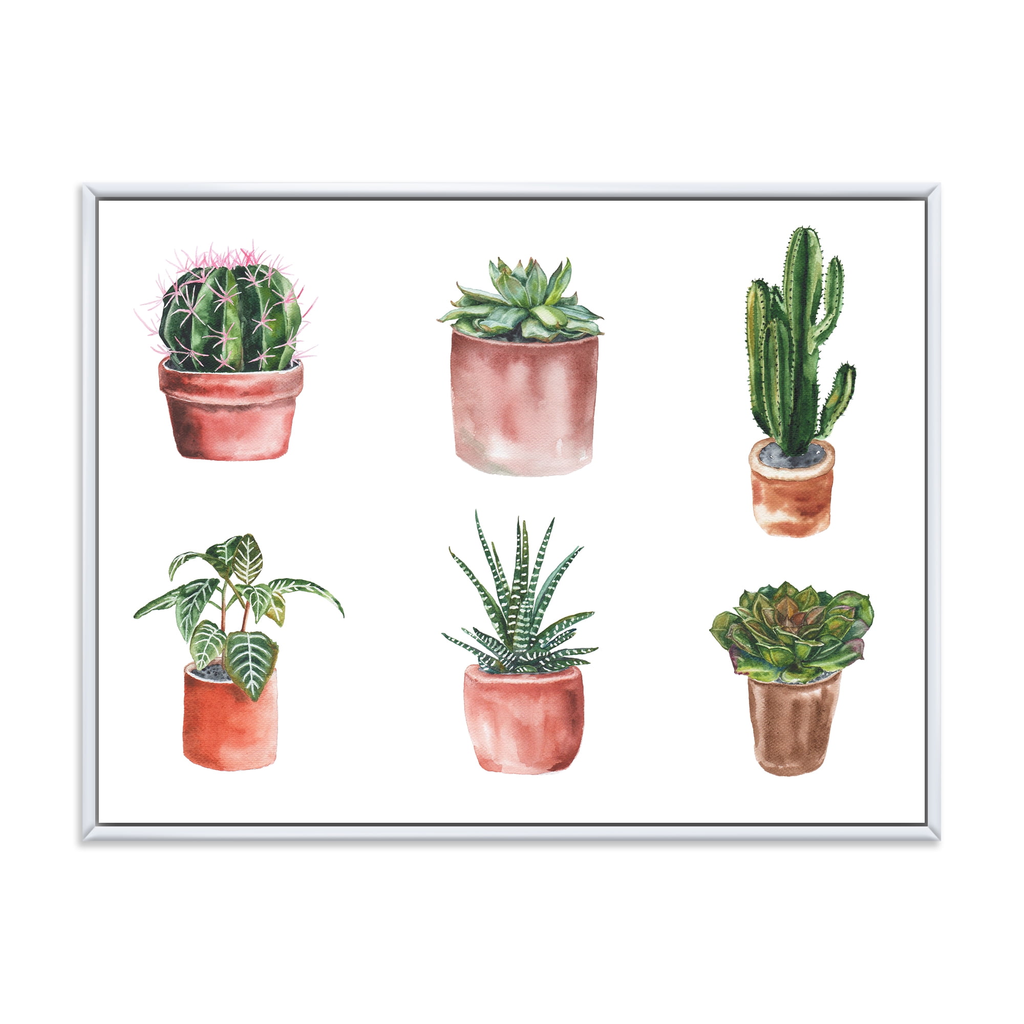Designart 'Cactus and Succulents In A Clay Pot ' Traditional Framed Canvas Wall Art Print