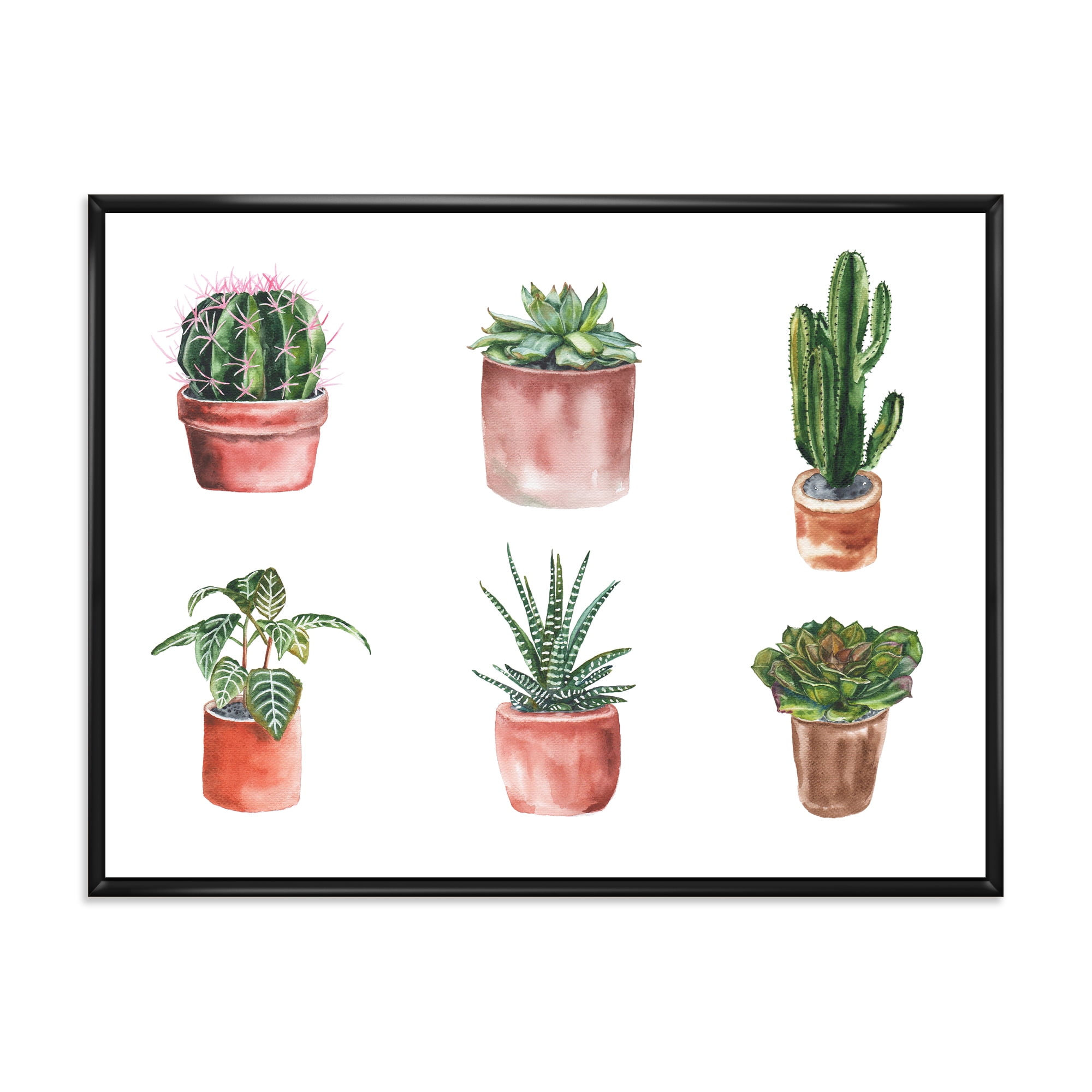 Designart 'Cactus and Succulents In A Clay Pot ' Traditional Framed Canvas Wall Art Print