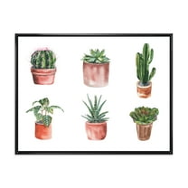 Designart 'Cactus and Succulents In A Clay Pot ' Traditional Framed Canvas Wall Art Print