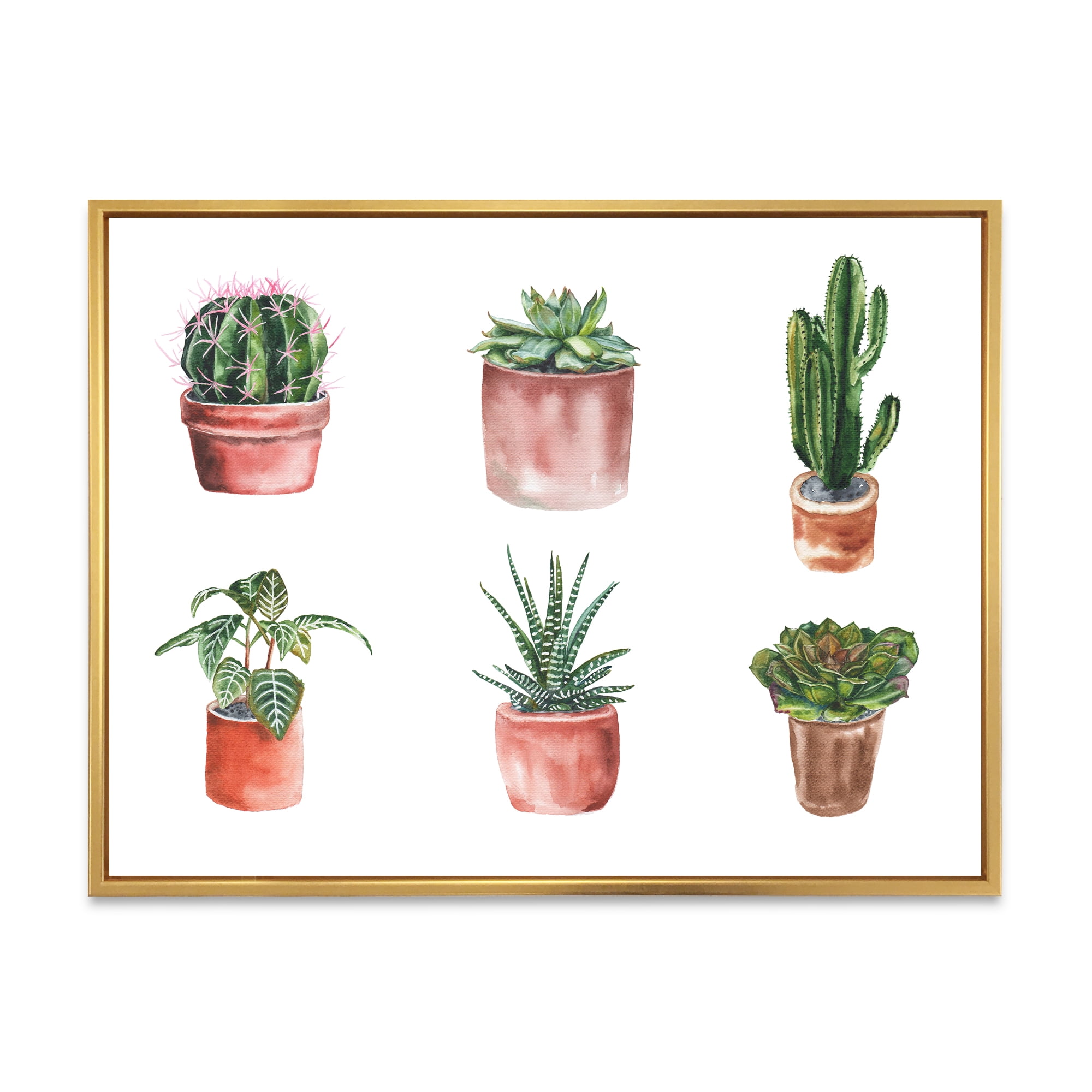 Designart 'Cactus and Succulents In A Clay Pot ' Traditional Framed Canvas Wall Art Print