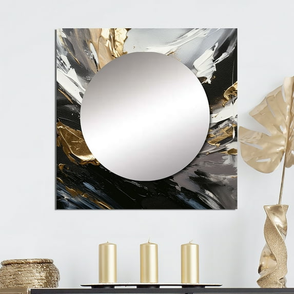 Designart "Cadence Of Delight Abstract Black And Gold III" Abstract Painting Square Mirror For Wall Decor - Large Gold Square Mirror Printed Wall Decor - Modern Square Living Room Mirror