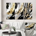 thumbnail image 1 of Designart "Cadence Of Delight Abstract Black And Gold IV" Abstract Painting Wall Art Set Of 3 - Modern Gold Gallery Wall Set For Home Decor, 1 of 6