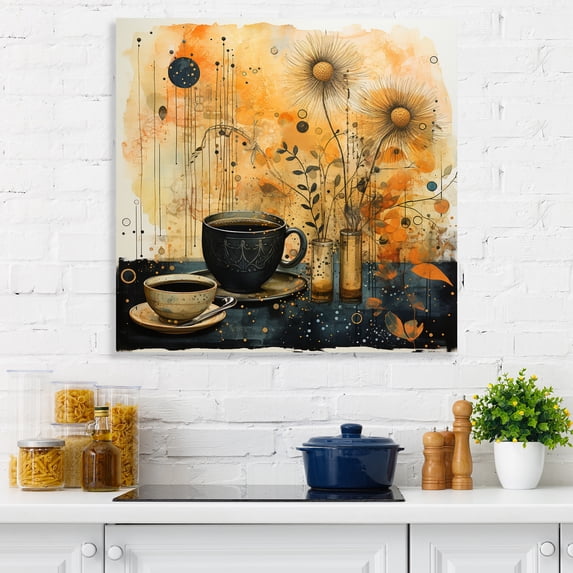 Designart "Cafe Points Coffee Tea painting V" Food & Beverage Canvas Wall Art