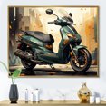 thumbnail image 1 of Designart "Cafe Racer Green Scooter" Transportation Floater Framed Canvas Print, 1 of 7