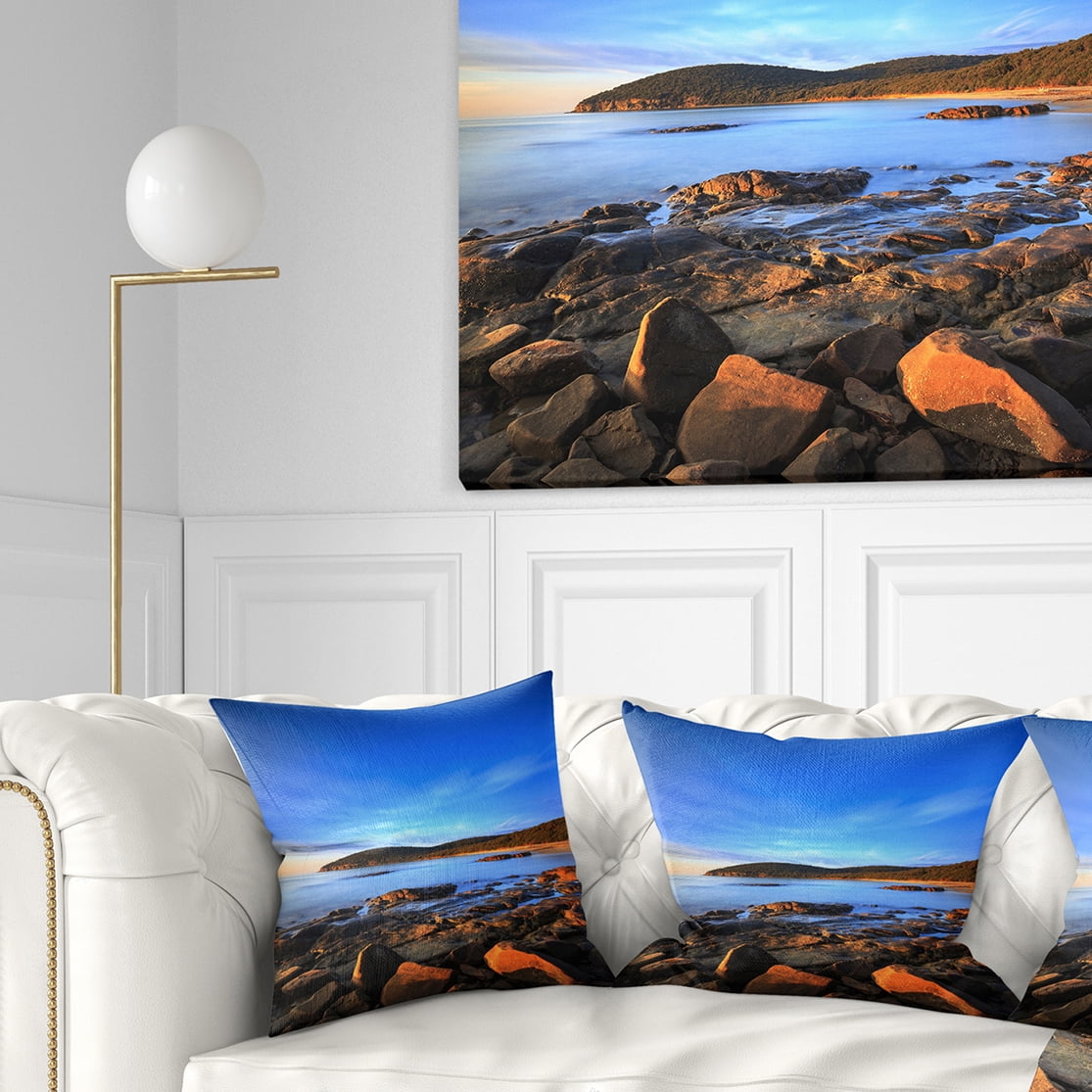 Designart Cala Violina Bay Beach Sunset - Seashore Photo Throw Pillow - 16x16