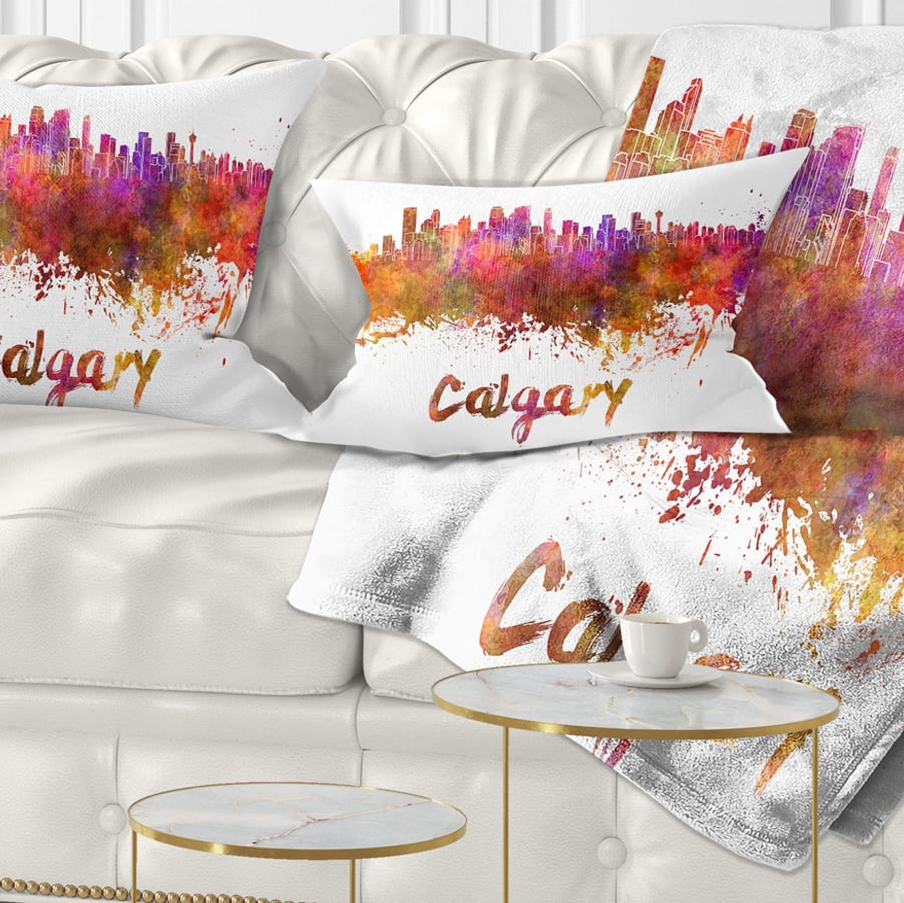 Designart Calgary Skyline - Cityscape Throw Pillow - 12x20