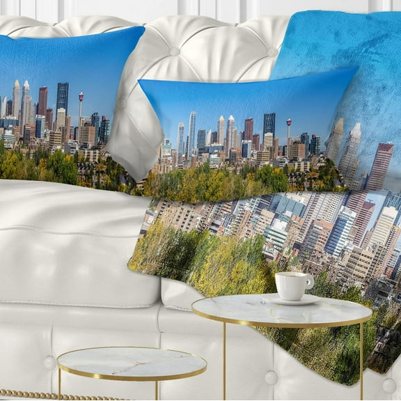 Designart Calgary Skyline with Blue Sky - Cityscape Throw Pillow - 12x20