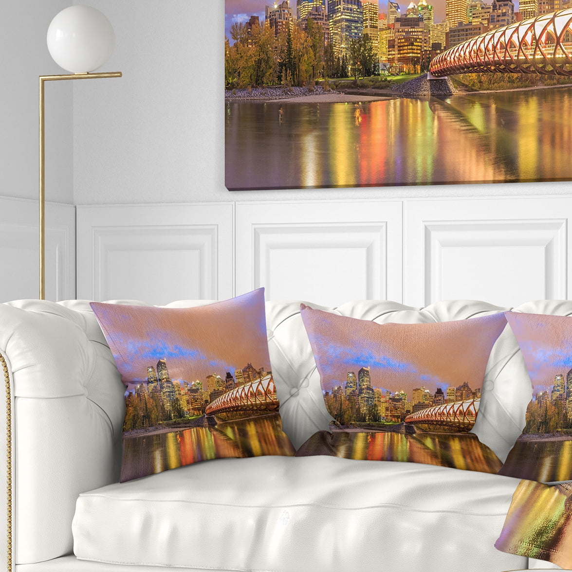 Designart Calgary at Night - Cityscape Photography Throw Pillow - 16x16