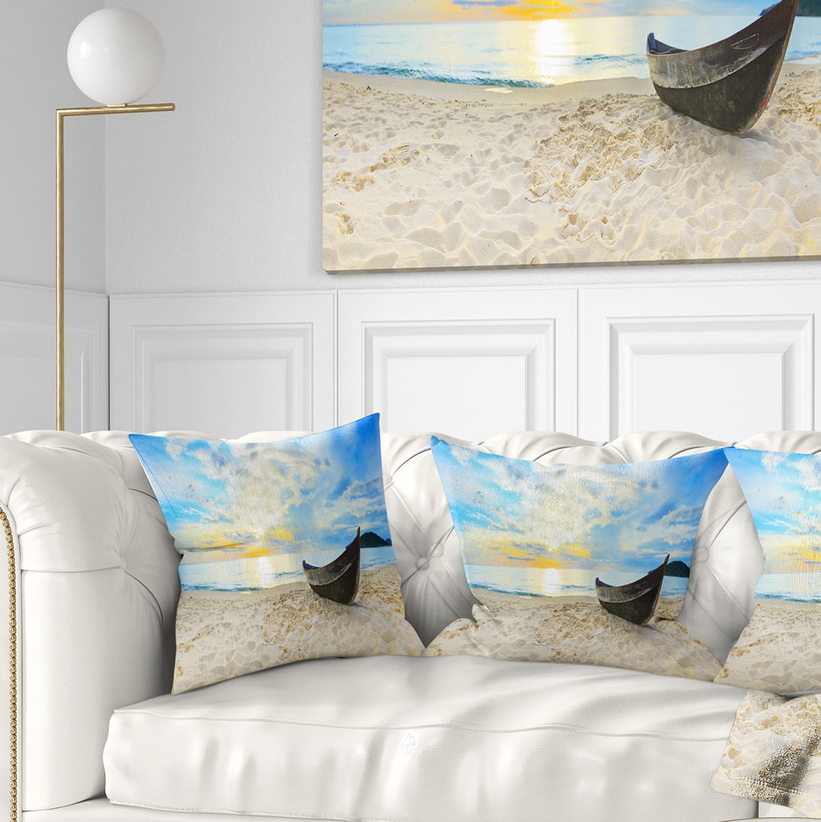 Designart Calm Beach Panorama - Photography Throw Pillow - 16x16