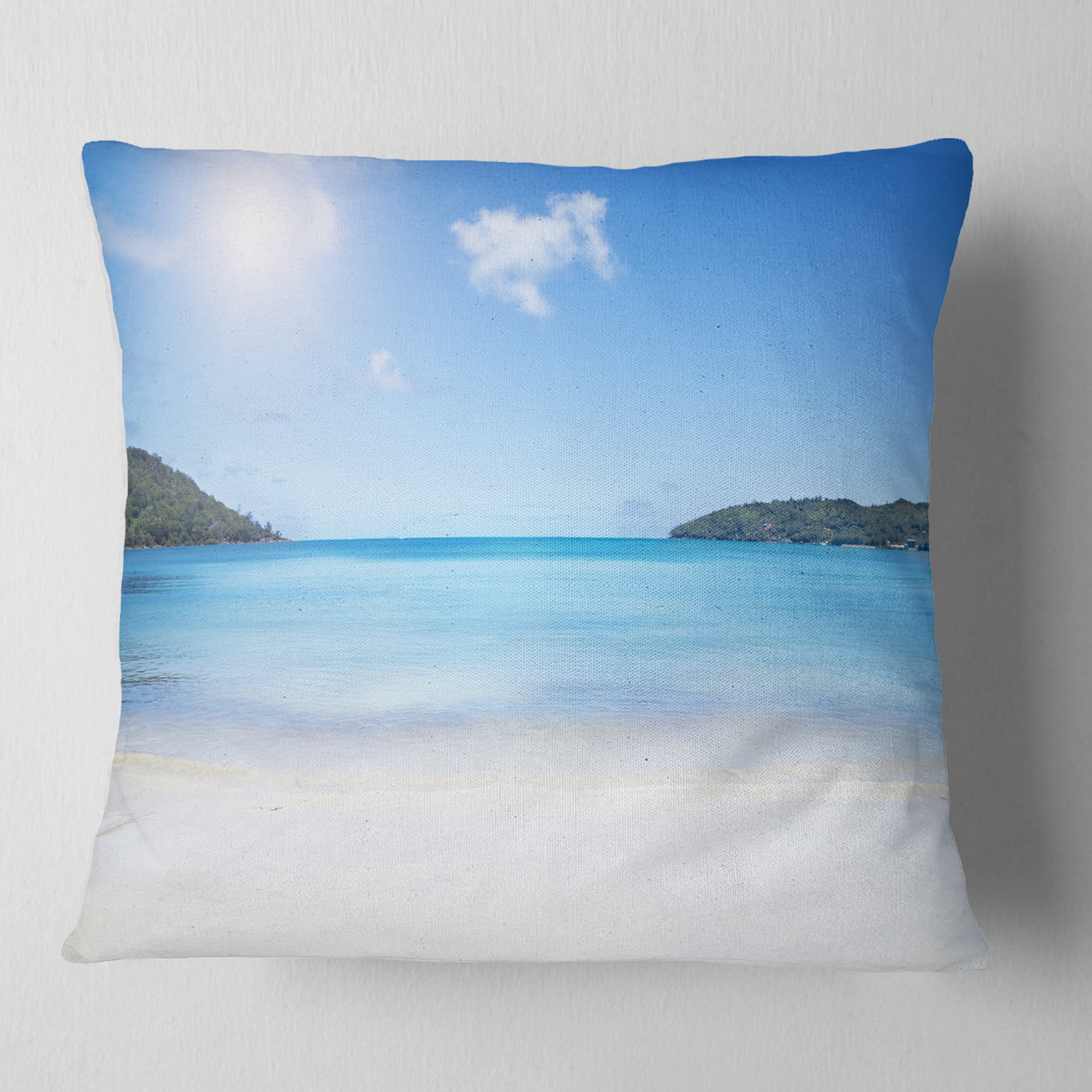 Designart Calm Beach of Azure Indian Ocean - Seashore Throw Pillow - 18x18