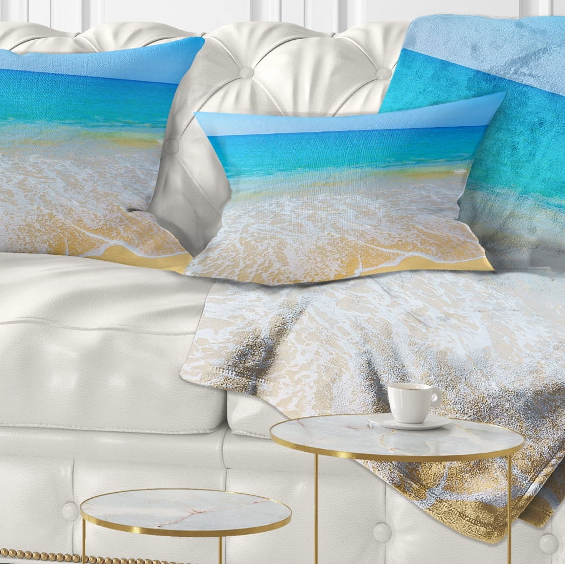 Designart Calm Blue Sea Waves - Seascape Throw Pillow - 12x20