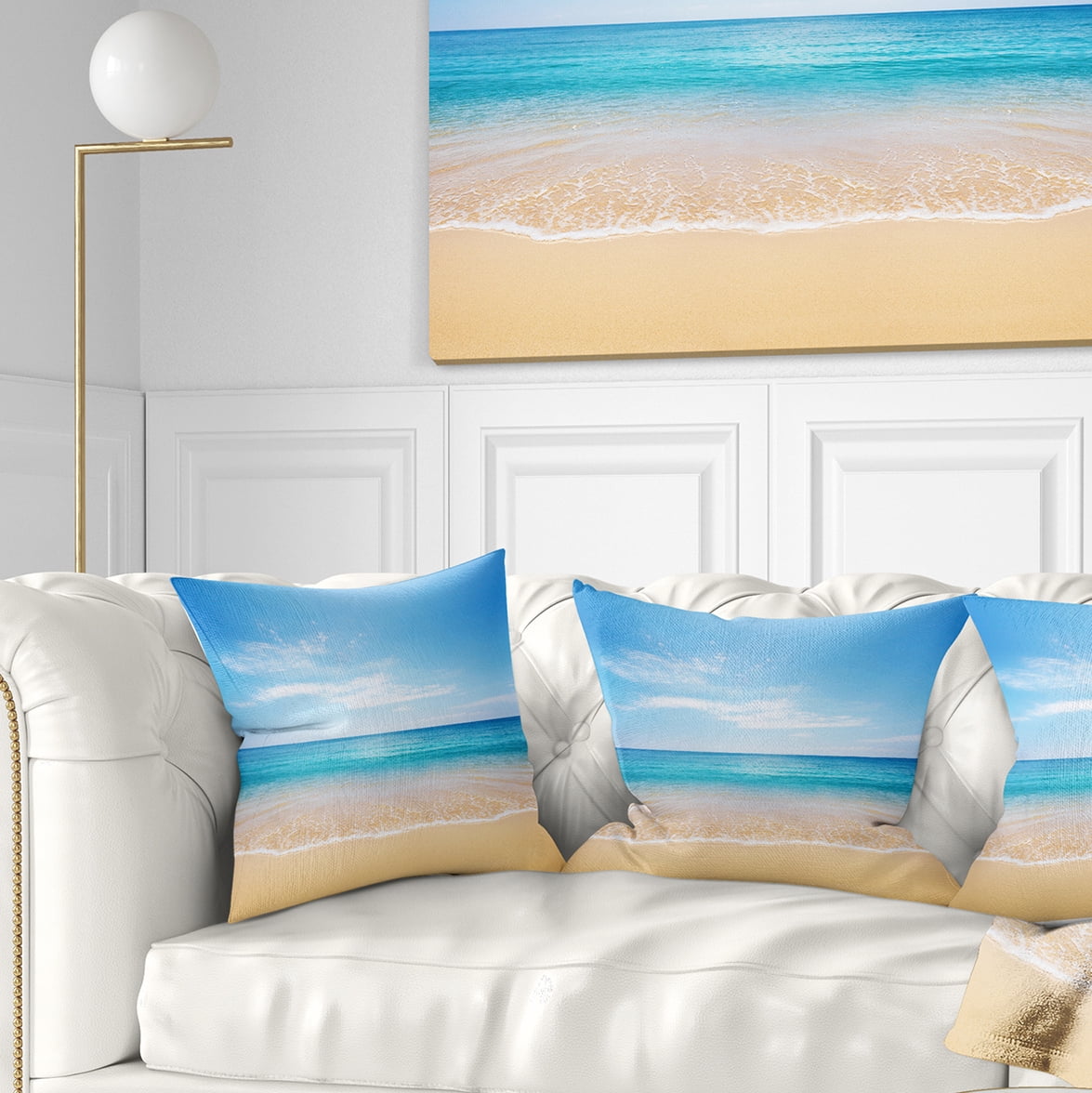 Designart Calm Blue Sea and Sky - Seashore Photography Throw Pillow - 16x16