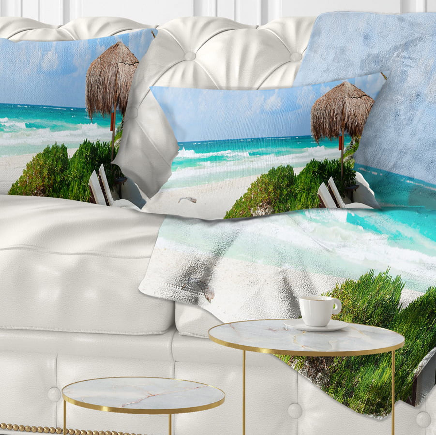 Designart Calm Caribbean Beach Panorama - Photography Landscape Printed Throw Pillow - 12x20