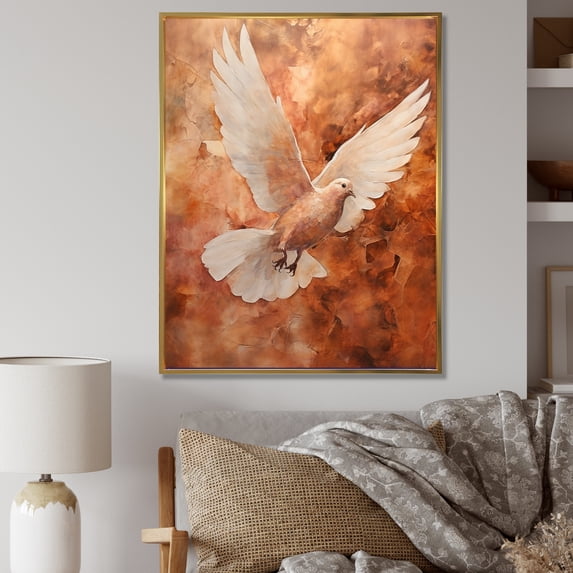 Designart "Calm Cerulean Dove Grace III" Dove Floater Framed Wall Art Living Room