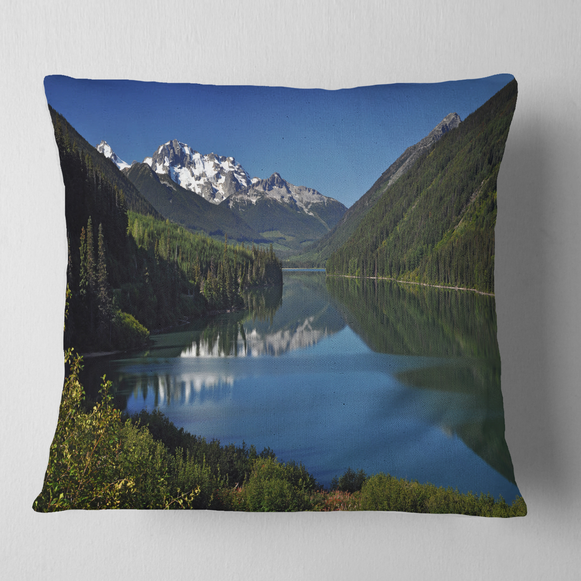 Designart Calm Clear Lake with Mountains - Landscape Printed Throw Pillow - 16x16