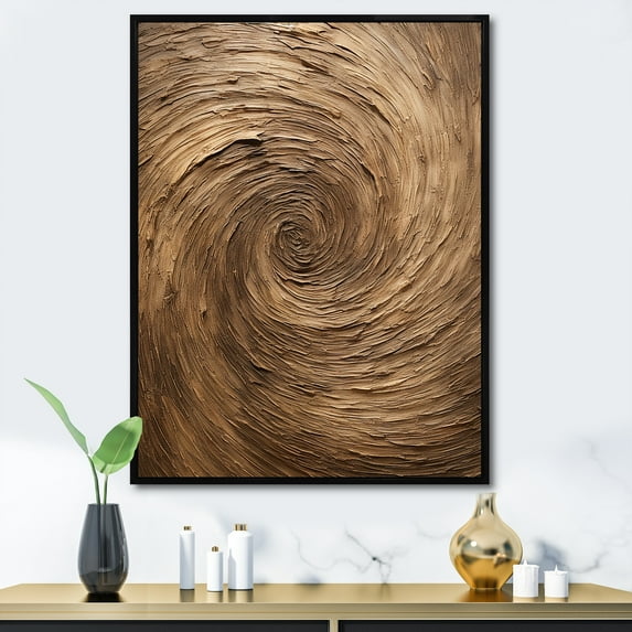 Designart "Calm Current Spiral In Brown" Abstract Spirals Floater Framed Canvas Art Print