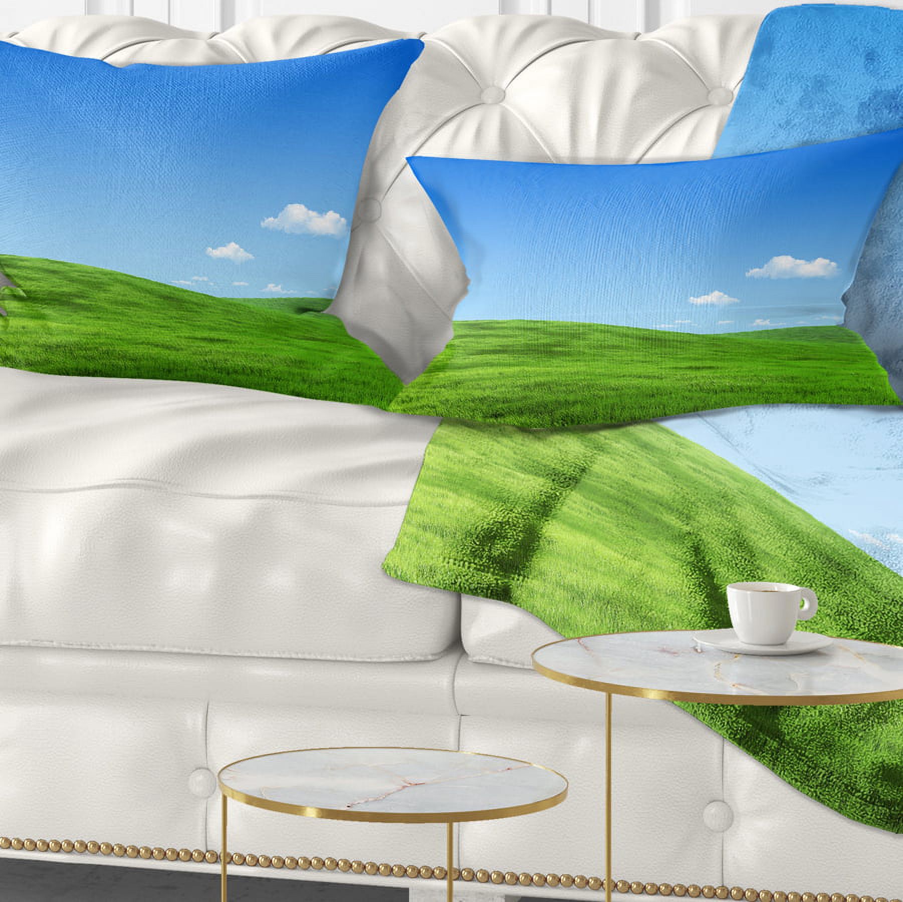 Designart Calm Green Meadow - Landscape Printed Throw Pillow - 12x20