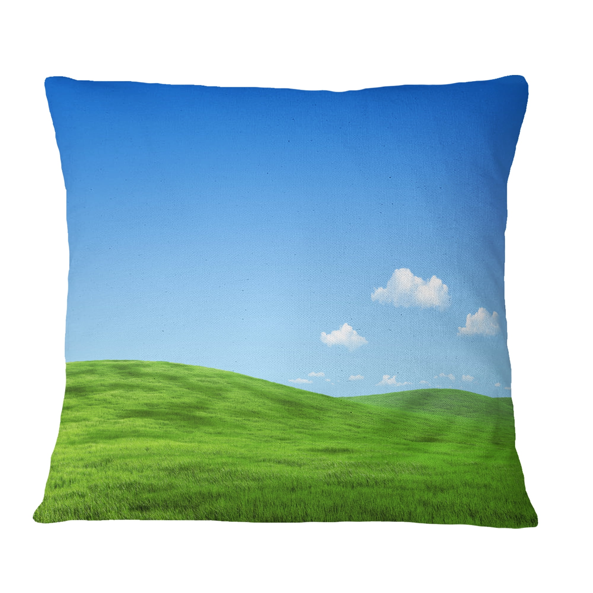 Designart Calm Green Meadow - Landscape Printed Throw Pillow - 18x18