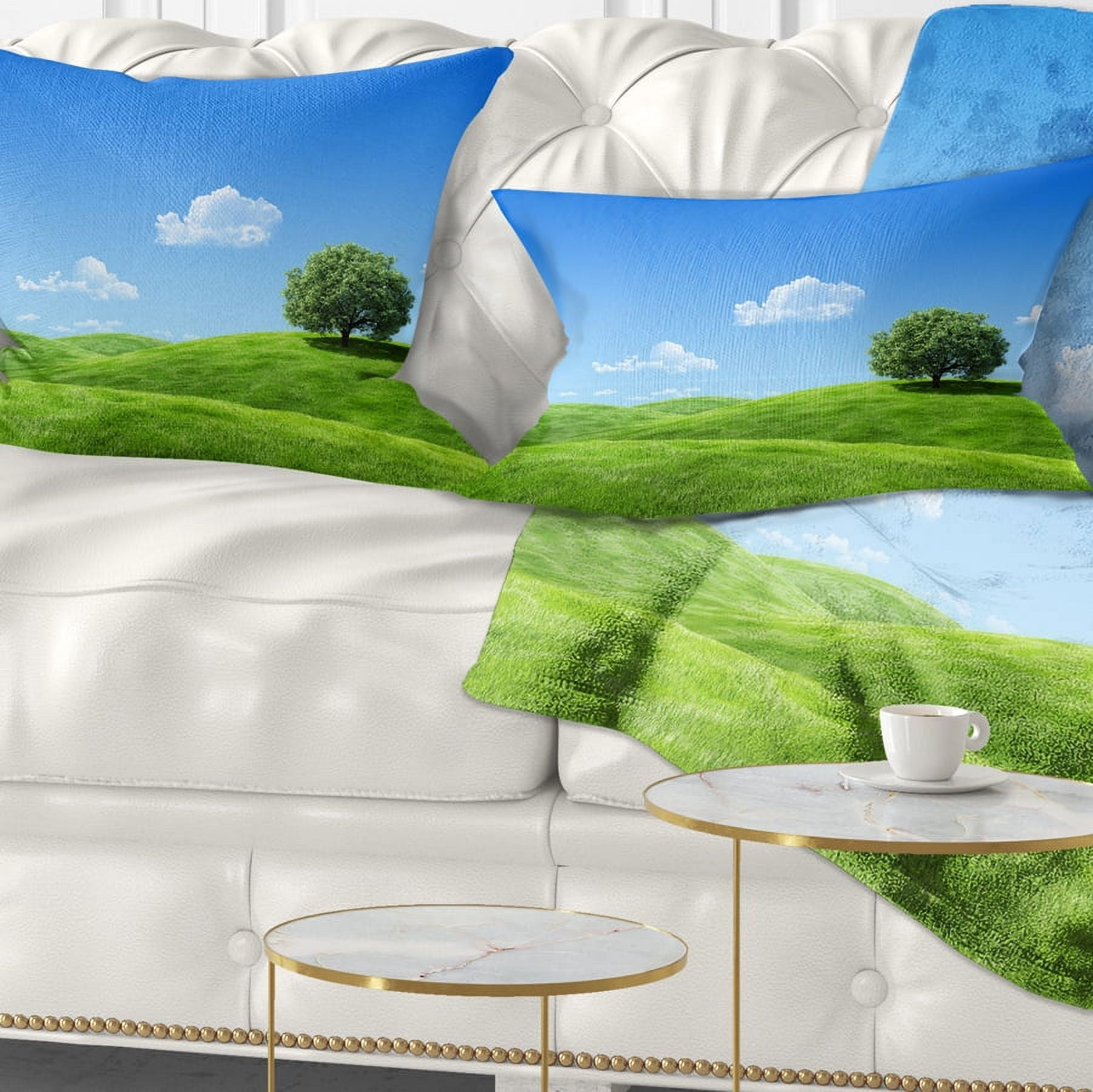 Designart Calm Meadow with Single Tree - Landscape Printed Throw Pillow - 12x20