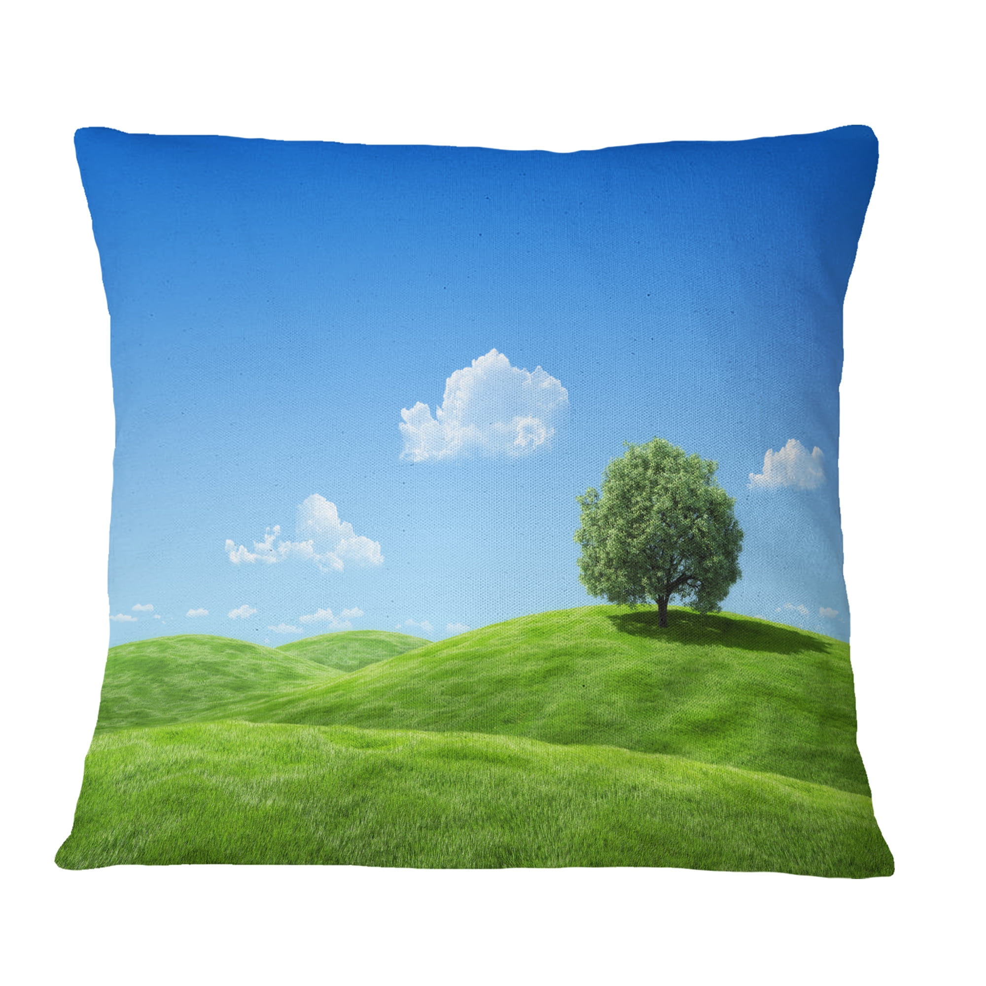 Designart Calm Meadow with Single Tree - Landscape Printed Throw Pillow - 16x16