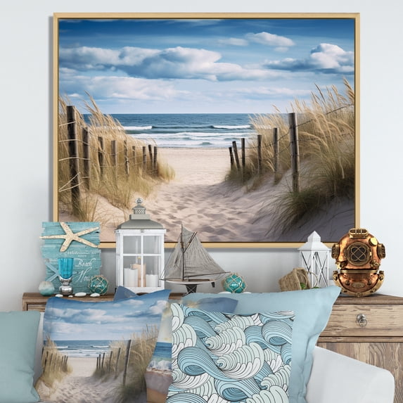 Designart "Calm Path To Dune Beach I" Nautical & Beach Floater Framed Canvas Art Print