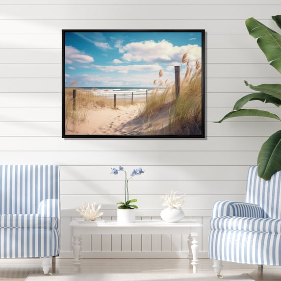 Designart "Calm Path To Dune Beach II" Nautical & Beach Floater Framed Wall Art Print