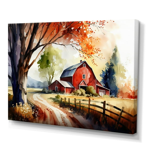 Designart Calm Red Barn In Spring VI Canvas Wall Art