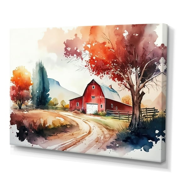 Designart Calm Red Barn In Spring VII Canvas Wall Art