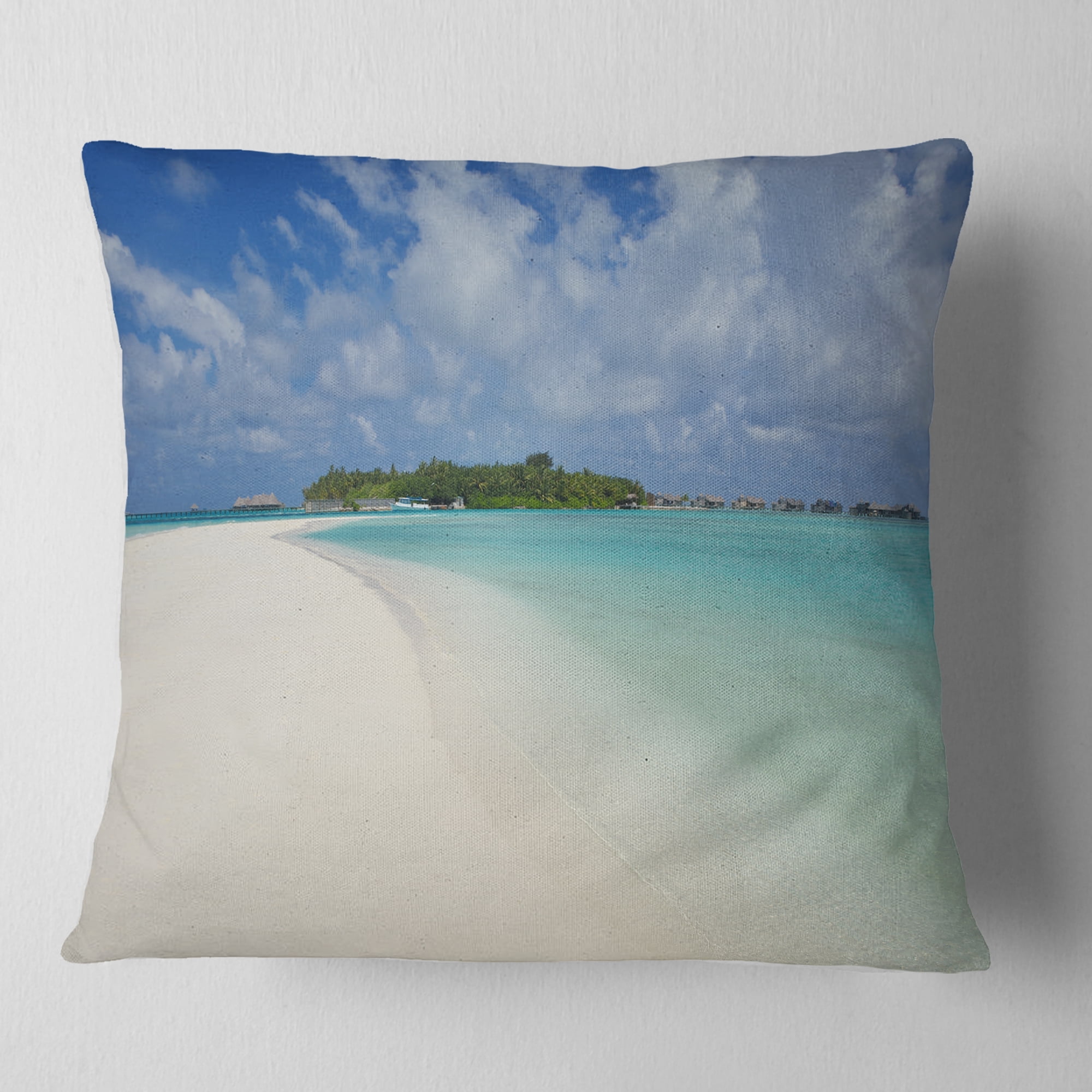 Designart Calm Seashore at Tropical Beach - Modern Seascape Throw Pillow - 18x18