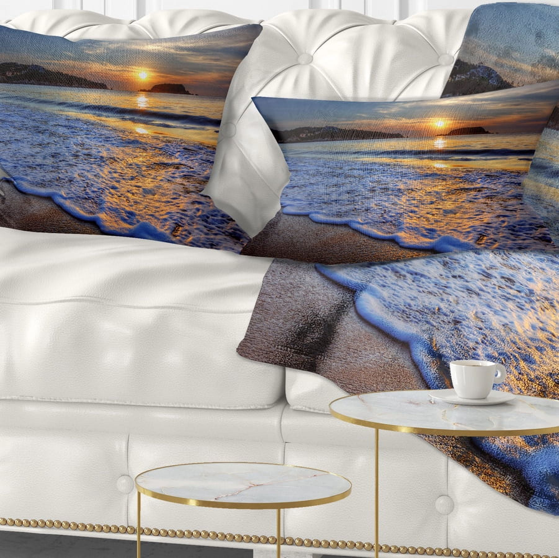 Designart Calm Seashore with Blue Waves - Seashore Throw Pillow - 12x20